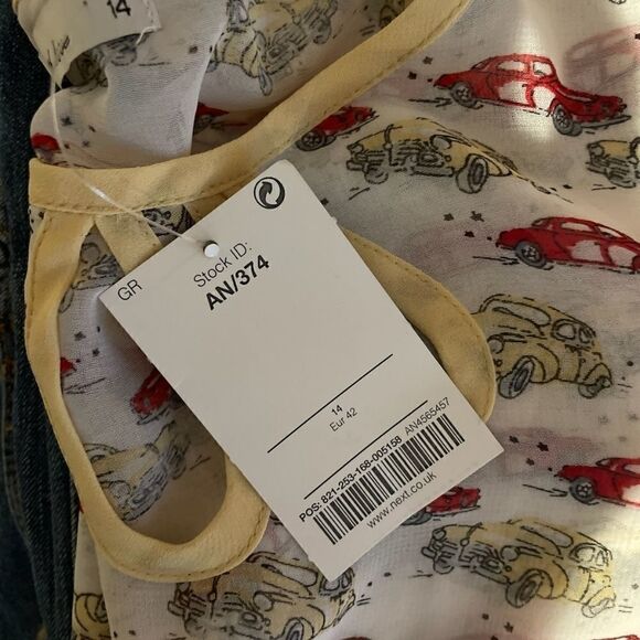 NWT Sheer blouse by NEXT. Made in India. Size 14. Vintage car print. - Picture 4 of 6